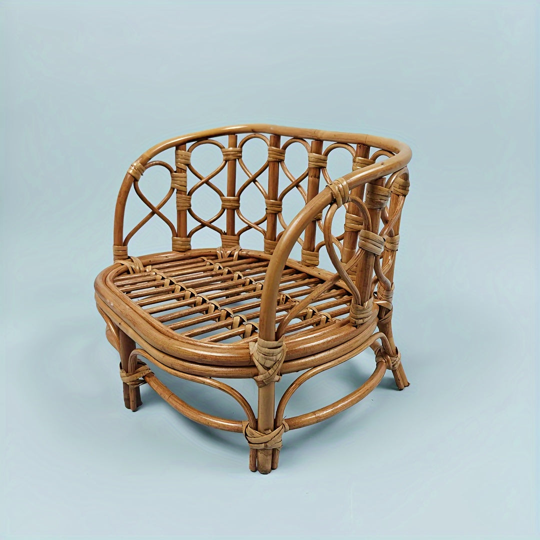 Ginger Yellow Photography Prop: Handmade Bamboo Bench and Rattan Basket Chair Set, Perfect for Studio Shoots