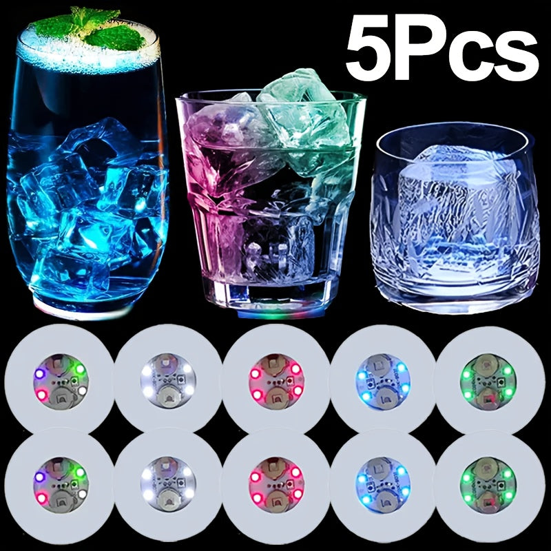 5pcs Plastic Luminous Coasters with LED lights for bars and nightclubs, creating a glowing atmosphere. Perfect for holding cups and as room or Halloween décor.