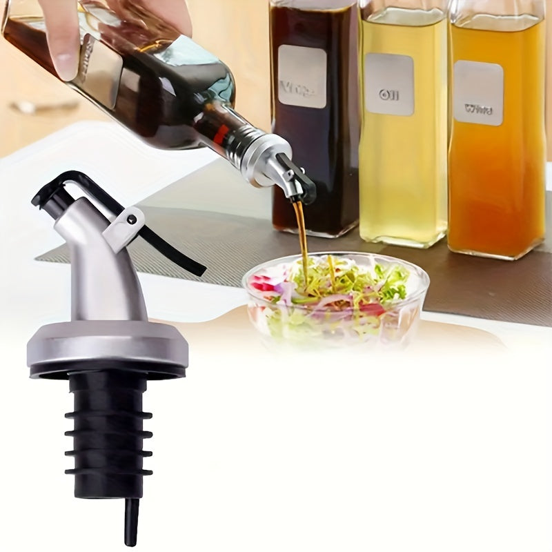 Leakproof olive oil dispenser for salad dressing and cooking, with easy-pour vinegar bottle stopper.