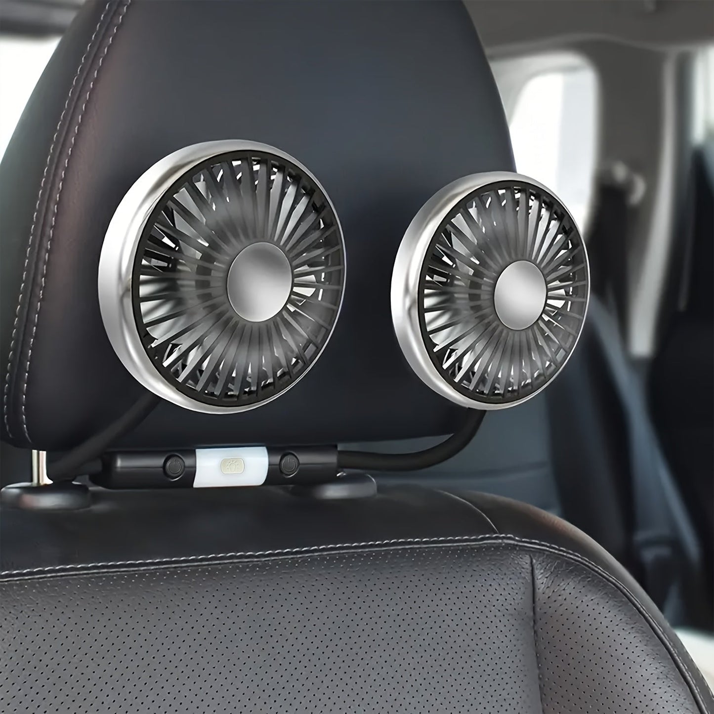 Adjustable Dual-Head Car Fan with Dual Motor Controls, Strong Airflow, Simple Installation & Compact Storage - USB Powered and Battery-Free Operation