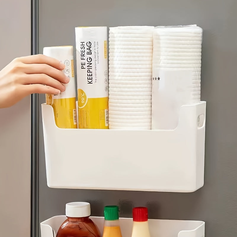 Get your hands on the 1-piece Kitchen Storage Box that can neatly store disposable paper cups, plastic wrap, seasonings, and more. This box comes equipped with 3 sheets of sturdy double-sided film and can be mounted on the wall without the need for