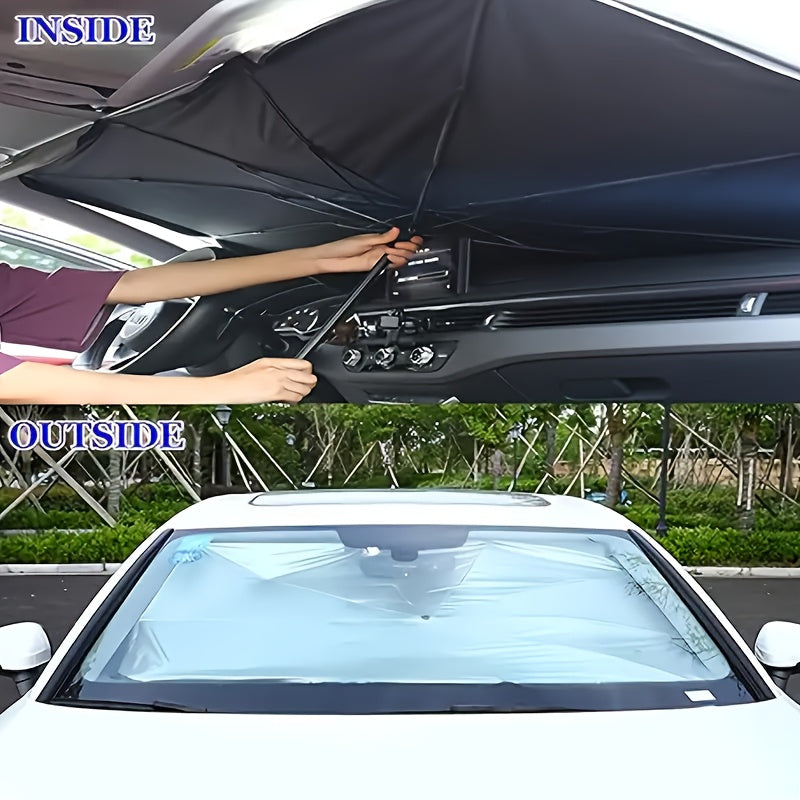 Portable, foldable car windshield sunshade in black, 140*80cm for SUV/Off-Road use to protect your car from the sun.