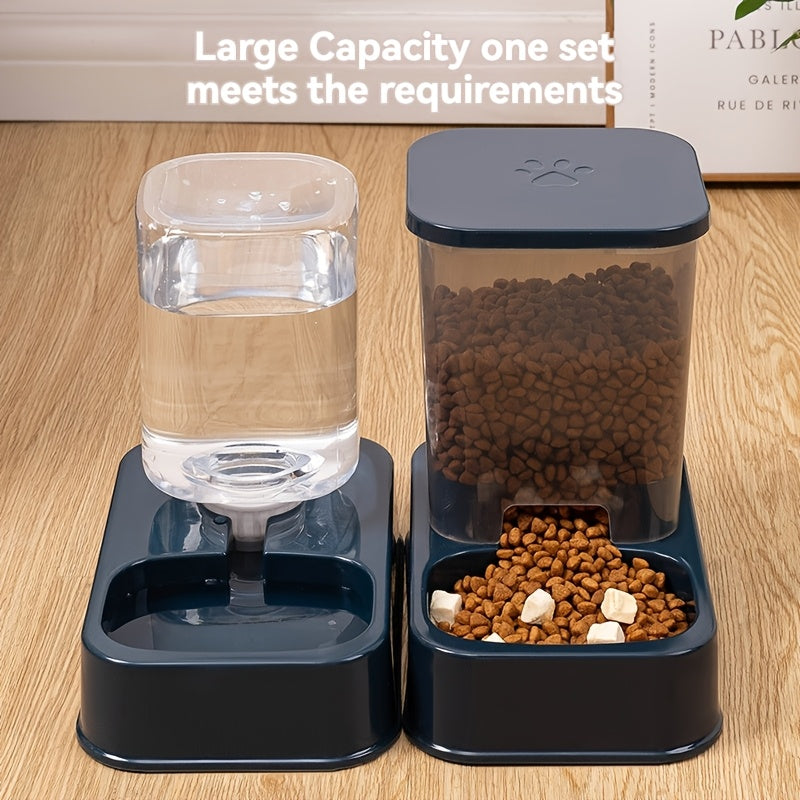 Convenient 2-in-1 Pet Feeder & Water Dispenser for Cats and Dogs - No Batteries Needed, Durable Plastic, Fresh Water Fountain and Food Storage Bowl, Perfect for Indoor Use