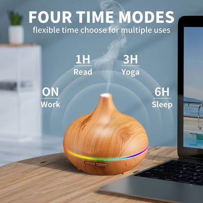 550ml Aroma Diffuser Humidifier with Soundwave Technology, Wood Grain Design, 7-Color Night Light, Timer Setting, USB Powered - Quiet Desktop Diffuser for Office, Bedroom, Cafe, Yoga