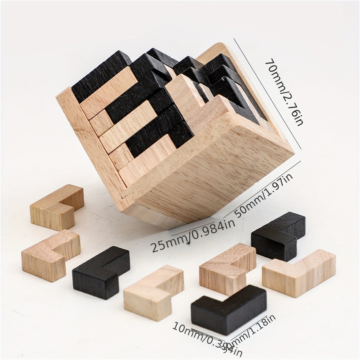 Wooden Brain Teaser Puzzle Cube with 54 Pieces, Educational L-Shaped Jigsaw Logic Puzzle Toy made of Wood