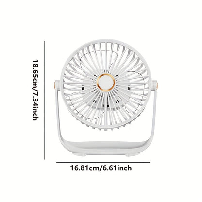 The Mini Desk Fan is a compact and powerful cooling solution perfect for use in any environment. With 5 adjustable speeds and a rechargeable 1200mAh lithium battery, this fan is both convenient and efficient. Made of polished plastic with button control