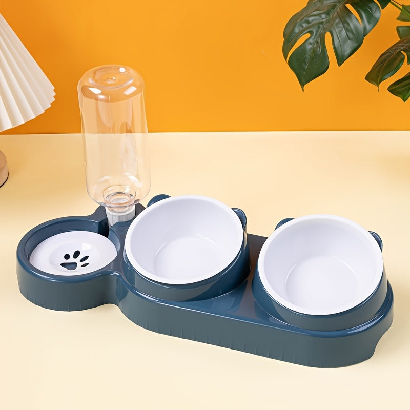 Dual-bowl automatic pet feeder and water dispenser for cats and small dogs, convenient space-saving design