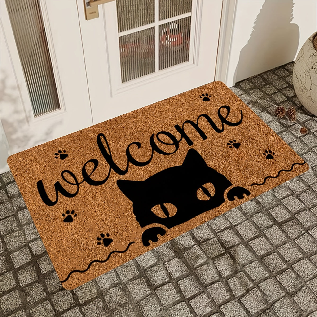 Creative Monogram Print Kitchen Mat featuring a Cute Kitten Paw Pattern, Anti-fatigue Bathroom Pad, Washable Area Rug, Perfect for Living Room Bedroom Entryway Home Decor. Great Indoors Room Supplies and Bedside Accessories. Ideal Spring Decor Gift.