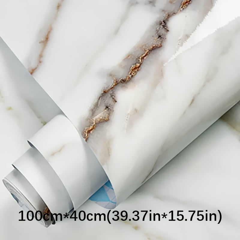 Marble texture self-adhesive wallpaper, waterproof, oil & heat resistant for kitchen, bathroom, and room renovation. Easy peel & stick, removable vinyl decorative wallpaper, dimensions