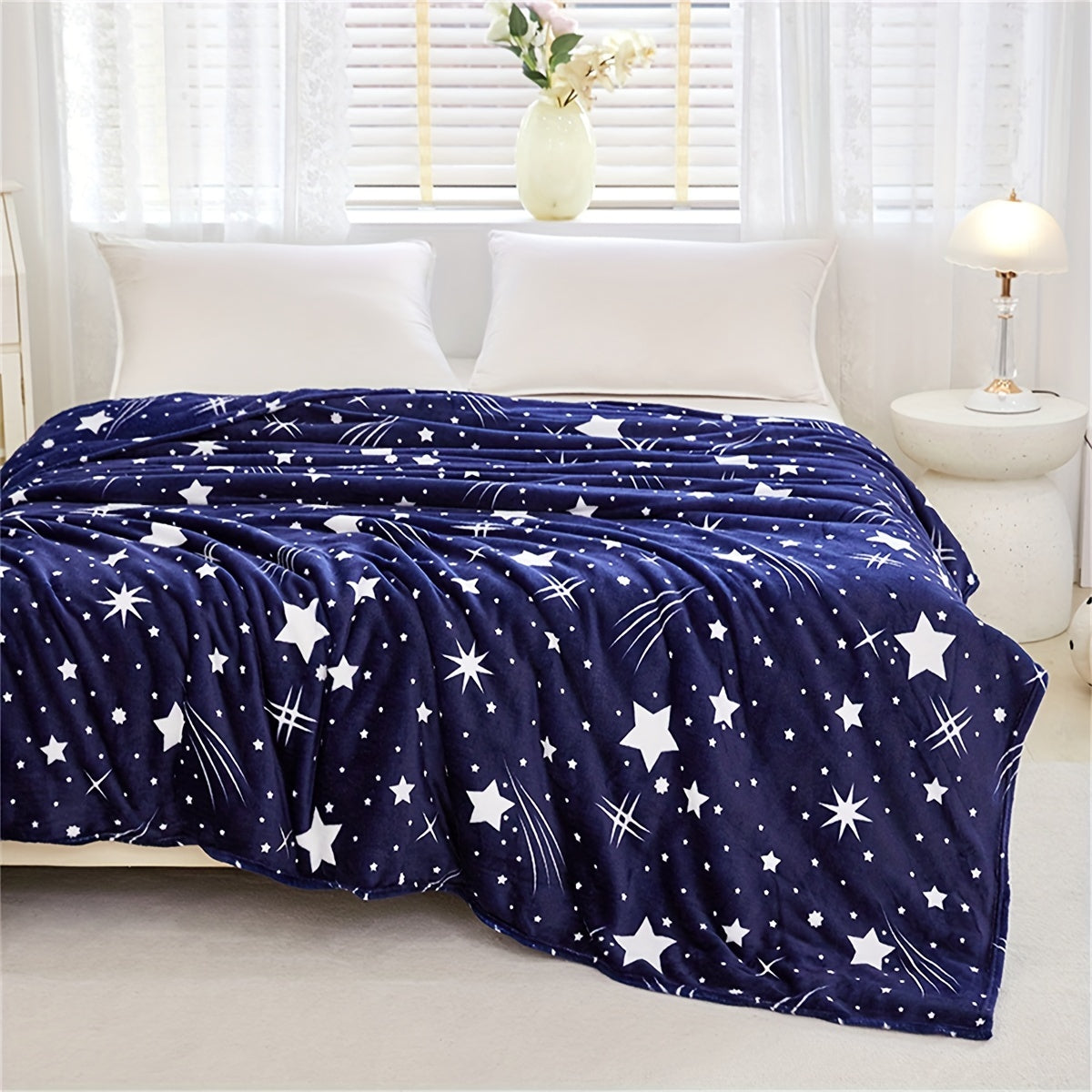 Contemporary Meteor Shower Pattern Flannel Fleece Blanket - Perfect for New Year, Valentine's, Mother's Day, and Back to School! Made from 100% polyester, this blanket is lightweight at 120g and machine washable for easy care. Stay cozy year-round with