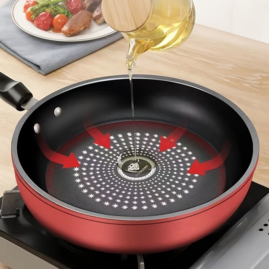 Non-stick Household Frying Pan for Oil-Free Cooking, Ideal for Induction Cooker and Gas Stove. Features Medical Stone Coating, Crystal Diamond Flat Bottom, and Thickened Design to Reduce Smoke and Oil Usage. A Multifunctional and Universal Kitchen