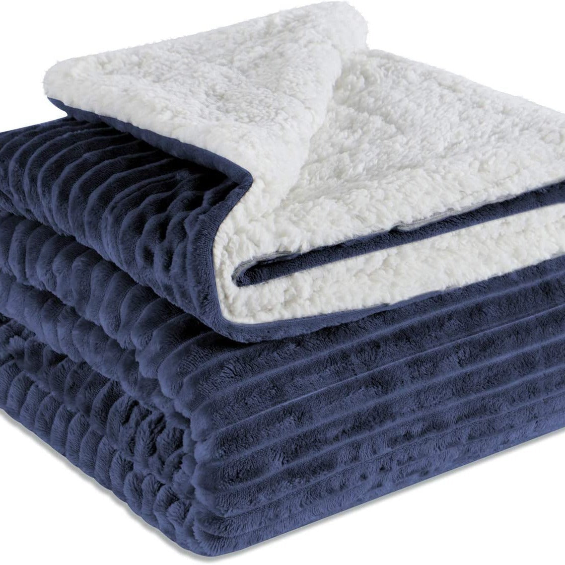 Soft and cozy reversible blanket in navy, perfect for infants, boys, and girls. This warm fleece blanket is thick and fuzzy with a sherpa lining, measuring 76.2cm x 101.6cm. A great gift idea!