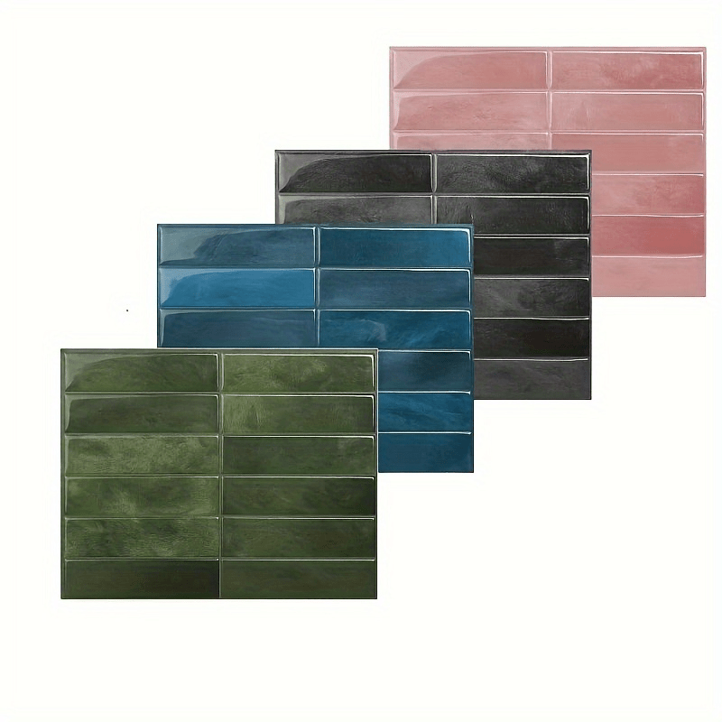 5 3D self-adhesive PET tile wall stickers, tear and stick, waterproof, anti-mold and anti-oil, suitable for various rooms and walls.