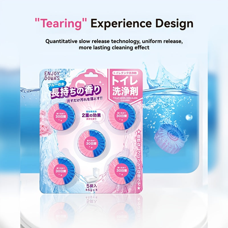 Pack of 5 Floral Scent Toilet Cleaner Tablets for Deodorizing, Stain Removal, and Long-Lasting Freshness in Your Bathroom