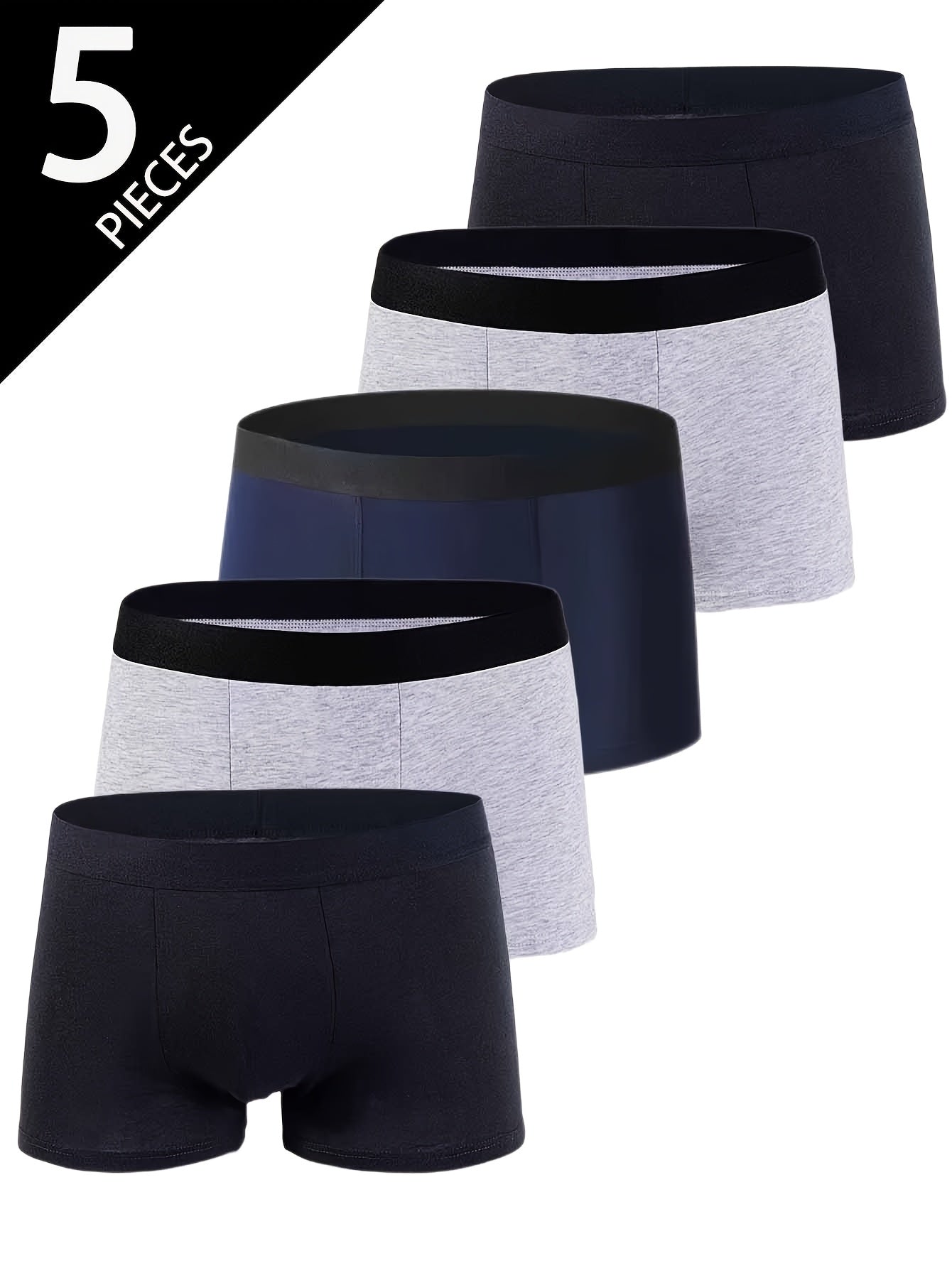 Set of 5 men's breathable underwear made of 95% cotton, stretchy, soft, and comfortable boxer shorts.