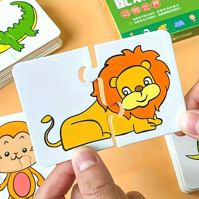 32pcs Animal and fruit themed match puzzle flash cards for children aged 3-8, promoting cognitive skills development. Ideal for winter and Ramadan Mubarak.