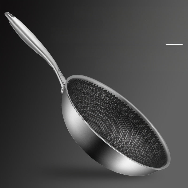 Introducing our 20cm-28cm Honeycomb Stainless Steel Skillet! This 1pc Non-Stick Fry Pan features Multi-Ply Construction for even heat distribution. Hand Wash Only. With an Ergonomic Stainless Steel Handle, this Durable Multi-Functional Cookware is ideal