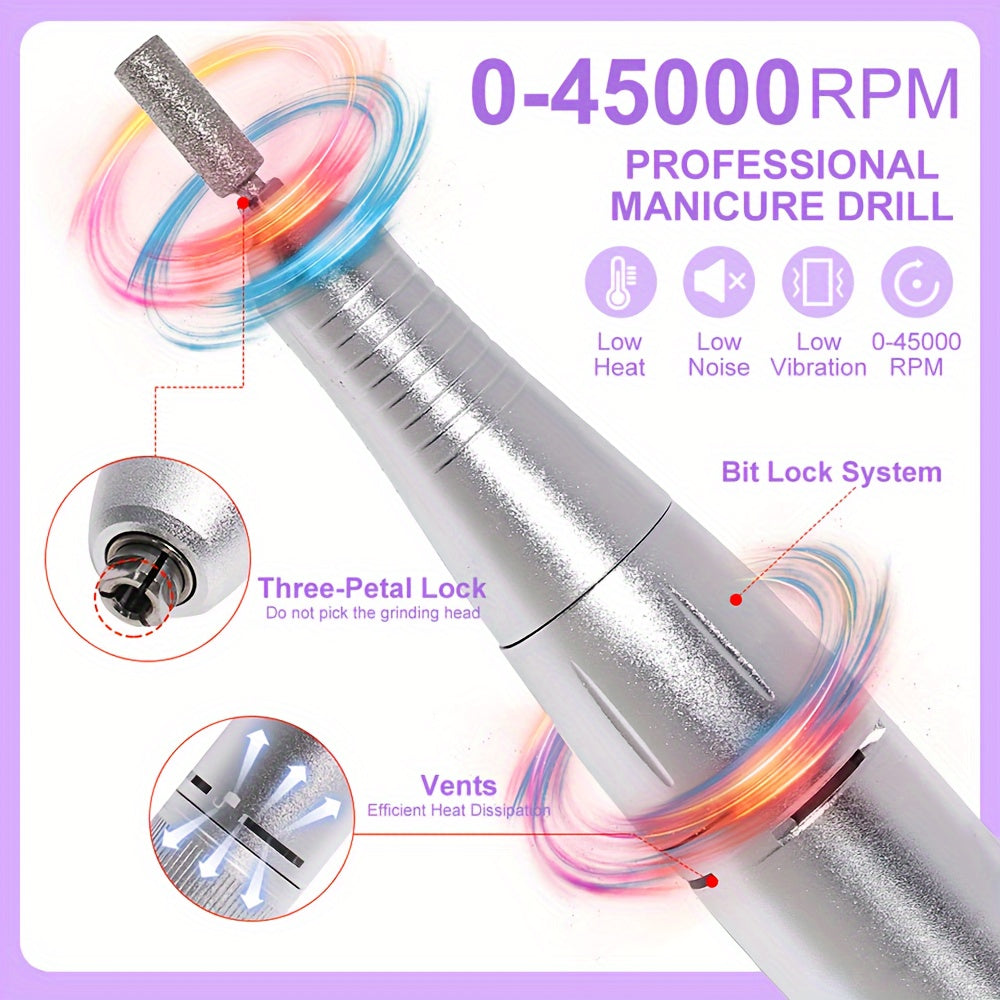 45000RPM Nail Polisher with Digital Display, Portable Wireless Gel and Nail Polish Polishing Machine for Manicure Salon.