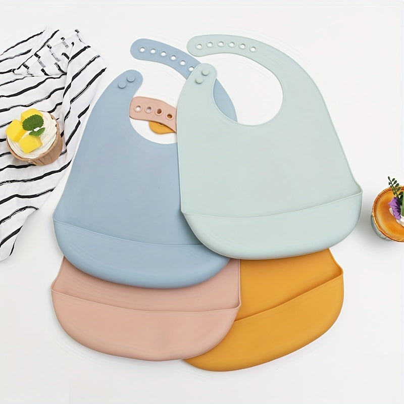 3 pieces of Food Grade Silicone Baby Bibs in Unisex Colors