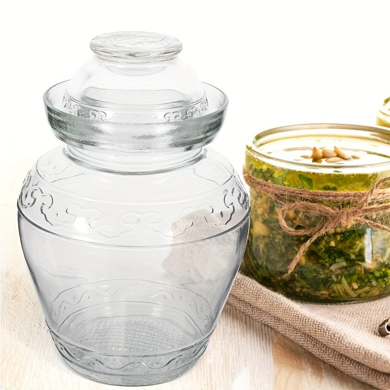 1 Glass pickle jar with water seal, lid, and fermenting kit for making pickles, sauerkraut, and wine brewing. 2500ml/84.53oz capacity.