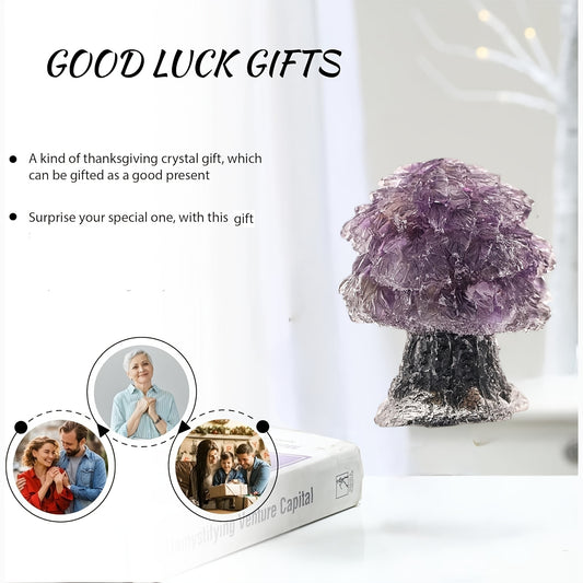 Amethyst Crystal Money Tree with Fluorite Base for Wealth and Luck in Home or Office Decor.