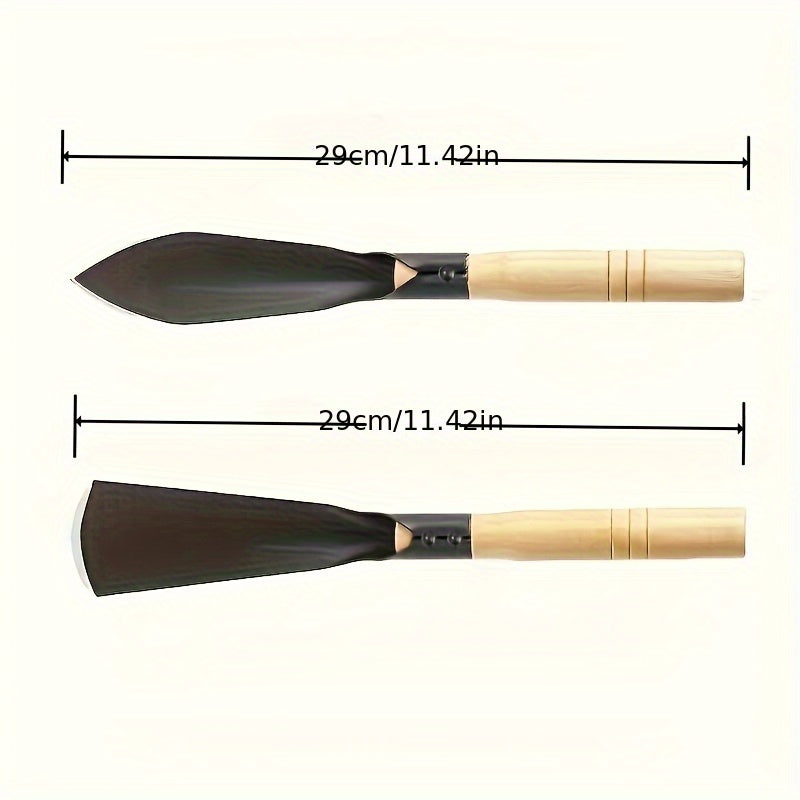 Pair of sturdy gardening shovels made of manganese steel, with ergonomic wooden grips for digging flowers and vegetables using manual power.