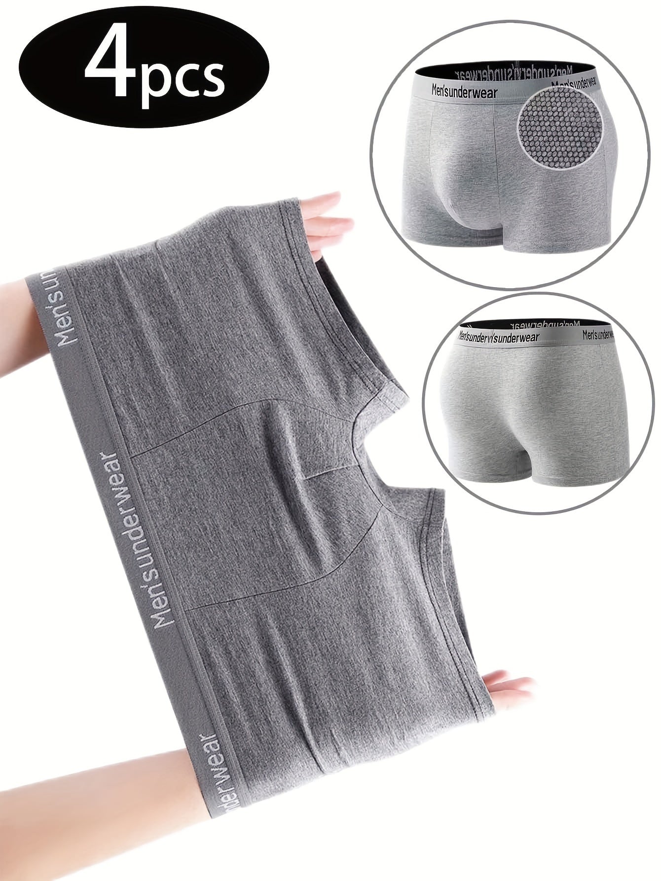 4-Pack Men's Cotton Underwear Shorts with Breathable Elastic Waistband