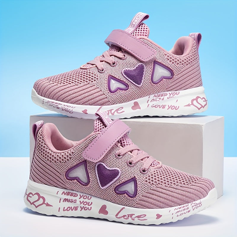 Casual, cute heart low top woven shoes for girls that are breathable and lightweight for walking and running.