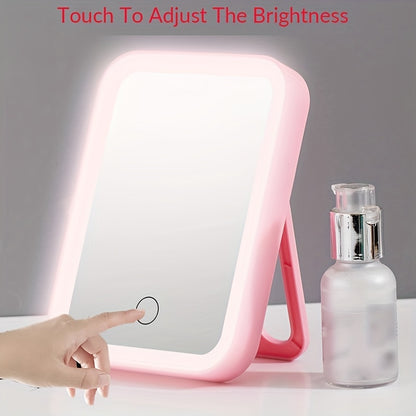 1pc LED Vanity Mirror with Touch Sensor, USB Rechargeable, 3 Light Modes, Portable Tabletop Makeup Mirror, Flower Theme, Plastic Frame, Unscented, Lithium Battery 500mAh, for Bedroom &