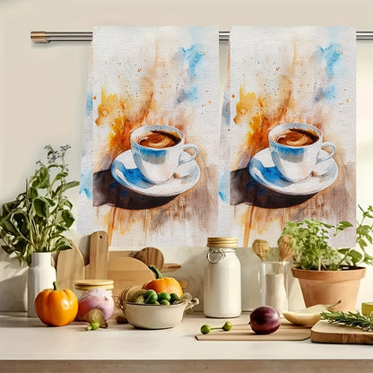 Set of 2 Ultra Soft Kitchen Towels with Vibrant Coffee Design - Perfect for Drying Dishes Quickly, Machine Washable, Great for Holiday Decor, Size: 40.64x60.96 cm.