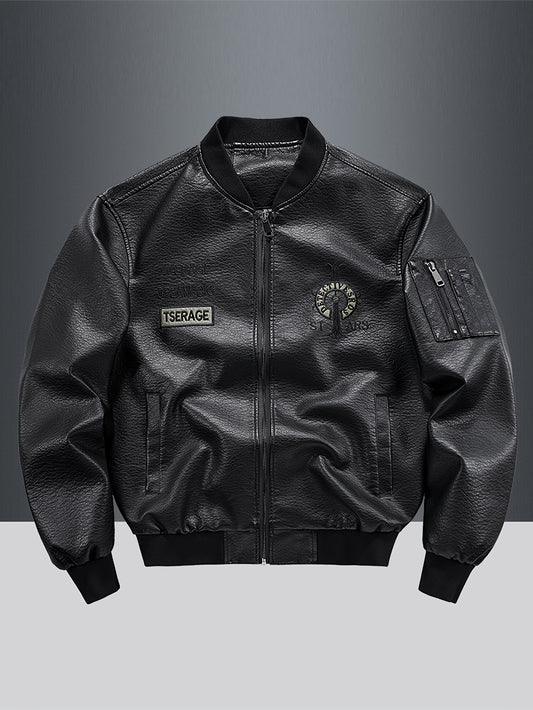 Men's autumn and winter motorcycle jacket with windproof coat, baseball collar, and embroidered design. Trendy and versatile.