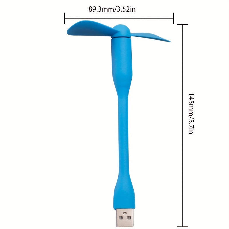 Mini USB fan with flexible bendable design for cooling, includes USB LED light for power bank, notebook, and computer. A summer gadget.