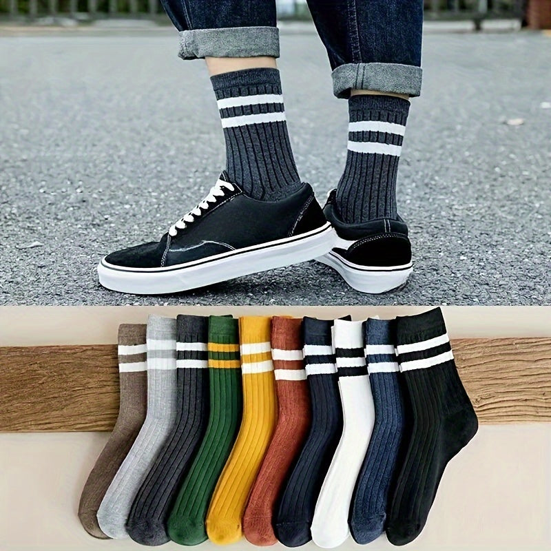 Men's vintage athletic socks, 5 pairs for autumn and winter, sporty style