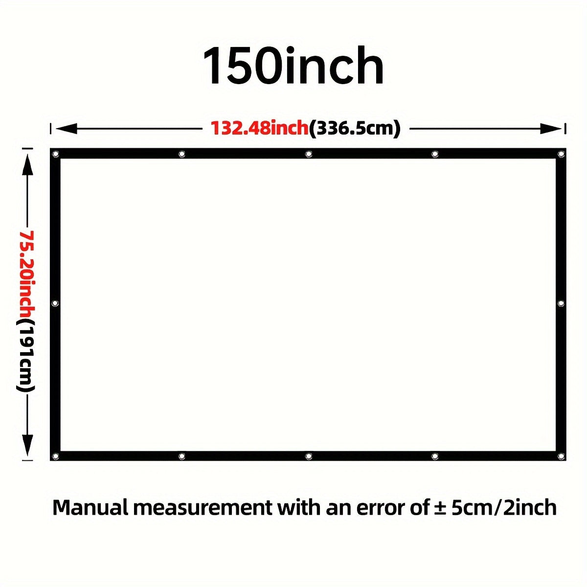 150-inch HD portable projector screen, foldable, wrinkle-free, for indoor/outdoor use, double-sided projection support.