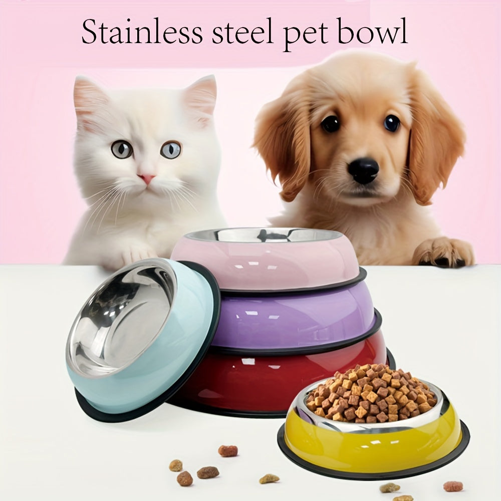 Custom stainless steel dog bowl with non-slip base for small, medium, and large dogs. Personalize with pet's name for food and water.