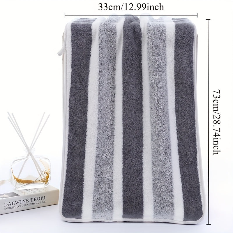 1 Set of Coral Fleece Bath Towels, 100% polyester, 239gsm, soft and absorbent with striped design and edging, perfect for face and body, including wash cloths.