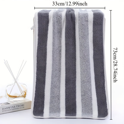 1 Set of Coral Fleece Bath Towels, 100% polyester, 239gsm, soft and absorbent with striped design and edging, perfect for face and body, including wash cloths.