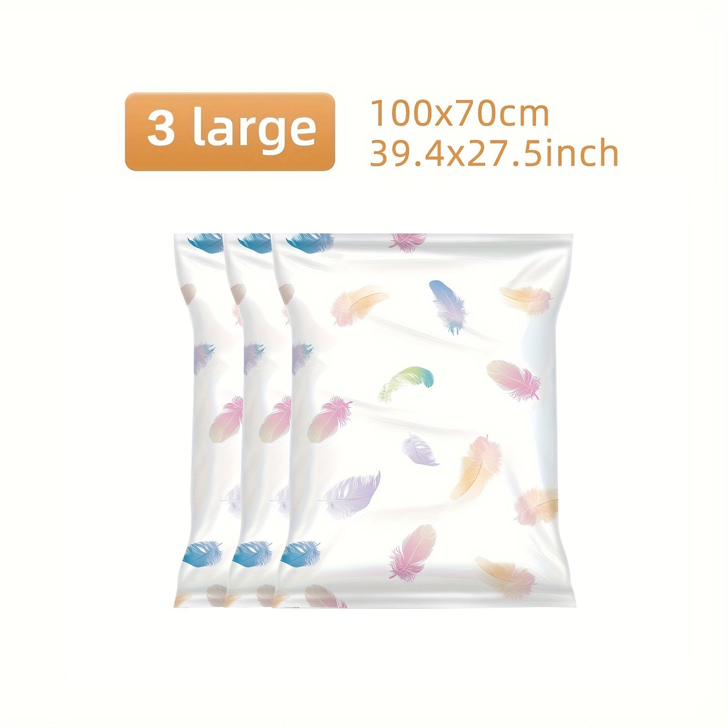 Vacuum Storage Bag Set with Feather Print - 3 Pieces, Travel-Friendly Clothes Bag for Blankets, Bedding, Quilts, Duvets, Great for Home Organization and Saving Space