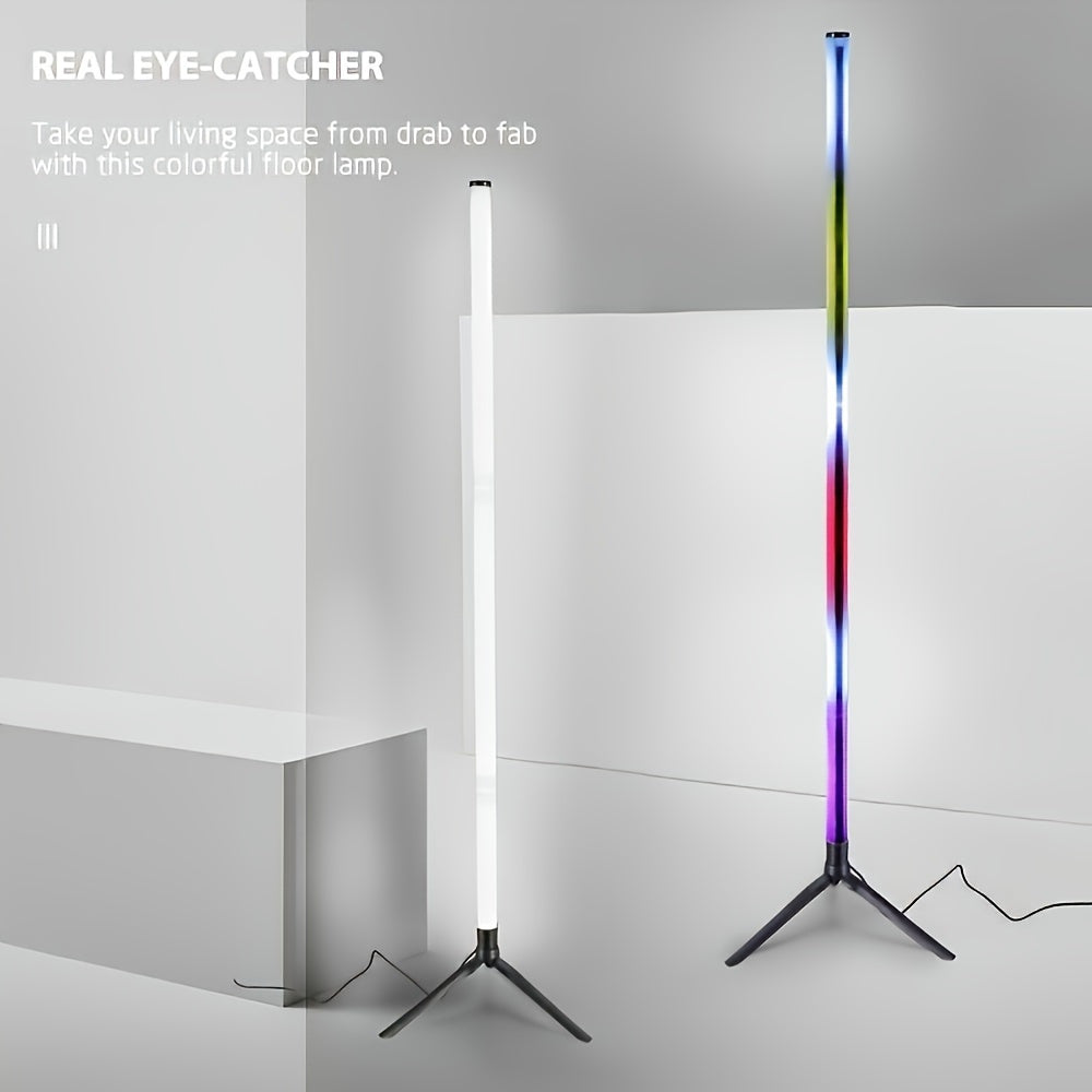 Shustar smart floor lamp features RGB lighting and remote control. Ideal for living rooms, bedrooms, and game rooms.  USB-powered with Scandinavian design.