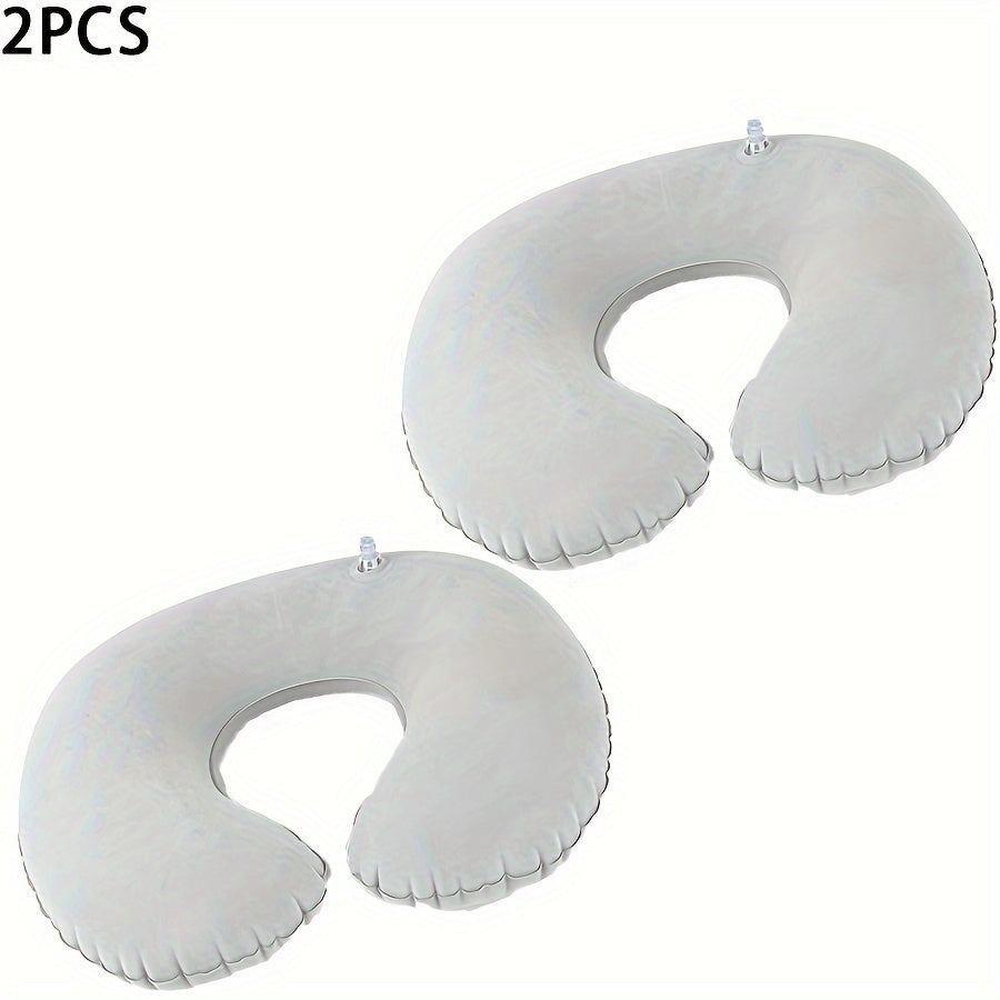 Two-Pack of PVC Inflatable C-Shaped Pillows - Perfect for Office Chairs, Traveling, and Home Use. Portable Neck Support Made from Lightweight, Durable, Non-Woven Material. Features Anti-Stain Properties for Easy Cleaning. Great for Providing Comfort and