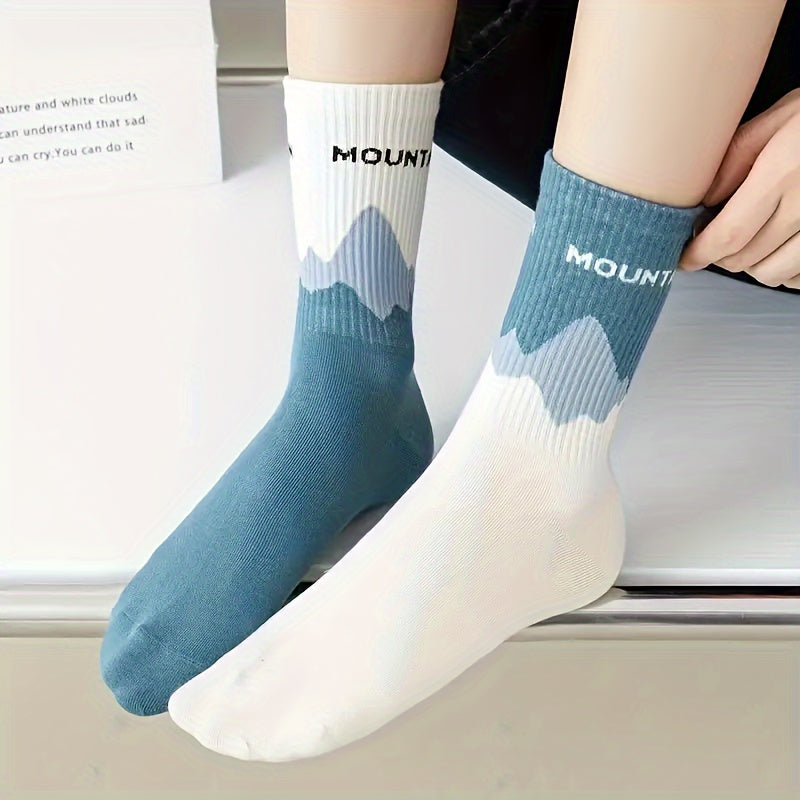 4 unisex mid-calf socks with gradient pattern, 70% polyester, 30% cotton, knit fabric, hand wash only