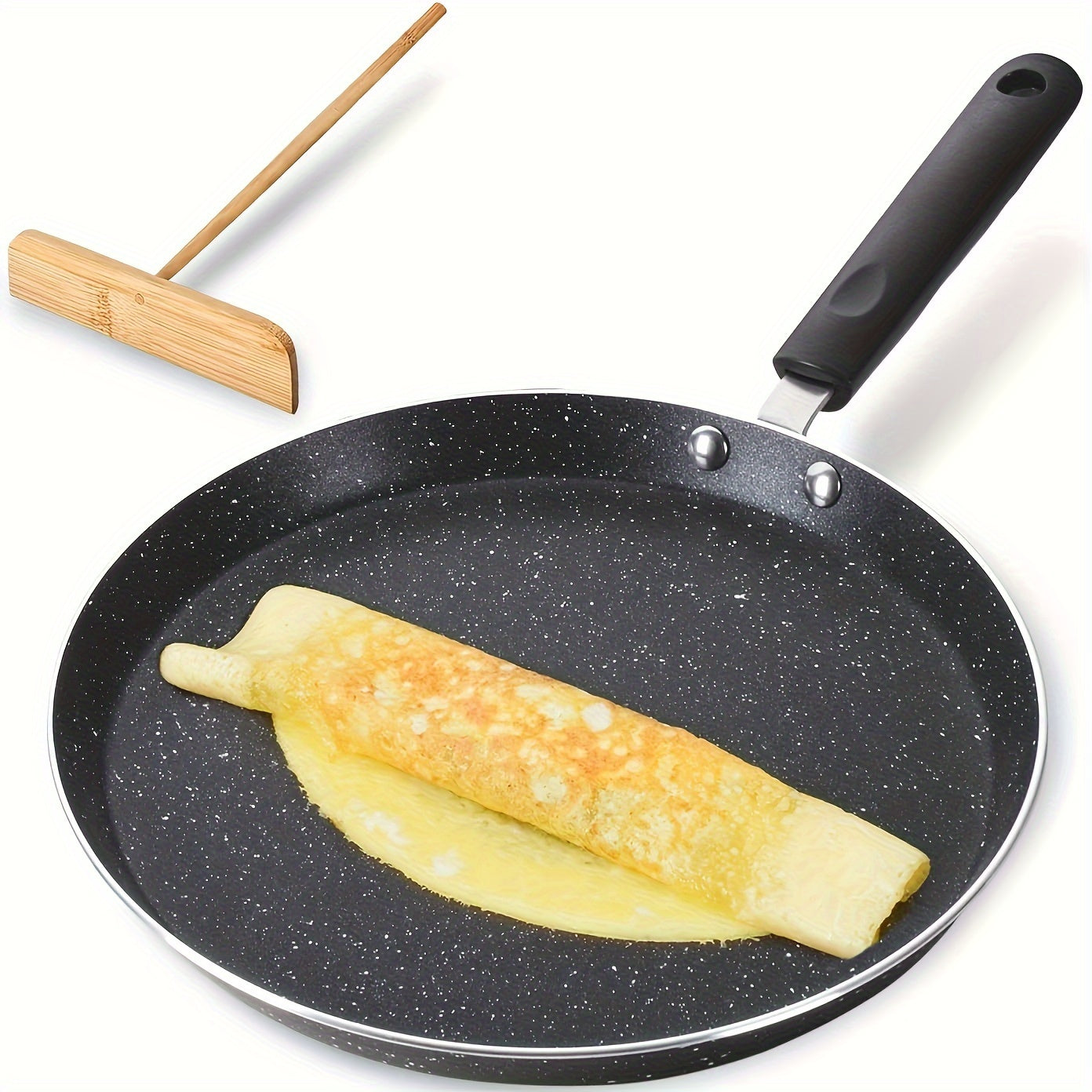 Aluminum Crepe Pan - 10.5 Inches with Diffuser, Non-Stick Granite Coating - Perfect for Pancakes, Egg Rolls, Tortillas, Dosa - Lightweight Skillet with Bakelite Handle, Induction Cooktop Compatible, Hand Wash Only, Free of PFOA & PTFE