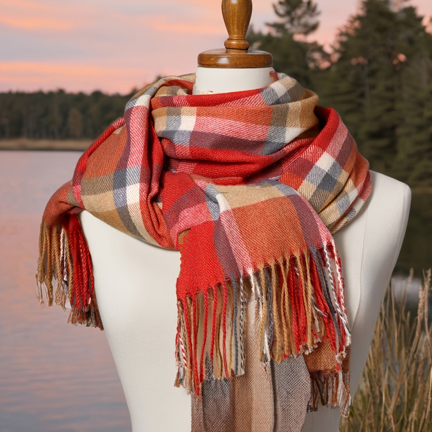 Enlarged Scarf - 200cm x 70cm - Classic Plaid Shawl for Autumn/Winter - Thick and Warm - Fashionable Unisex Style for Outdoor Use