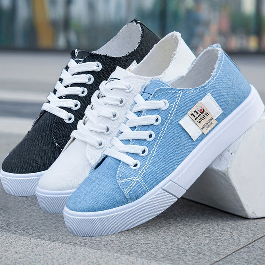 HERYUM Women's Black and Blue Denim Sneakers - Lace-Up Design with White Accents, Comfortable and Trendy Casual Shoes