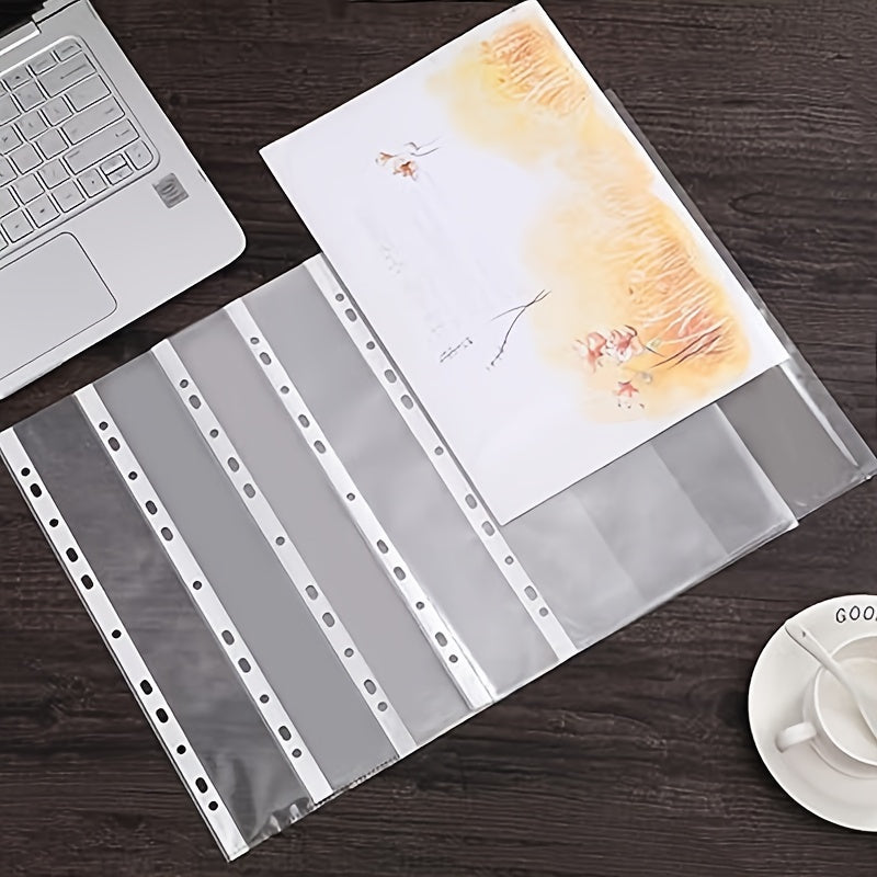 100pcs A4 Transparent Document Organizer - Portable office file folder made of durable PP material with binder clips.