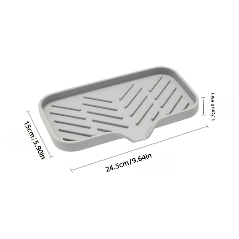 Durable Plastic Kitchen Sink Drain Mat with Soap Holder and Non-Slip Countertop Pad - Features Water Drainage Design and Easy to Use without Electricity