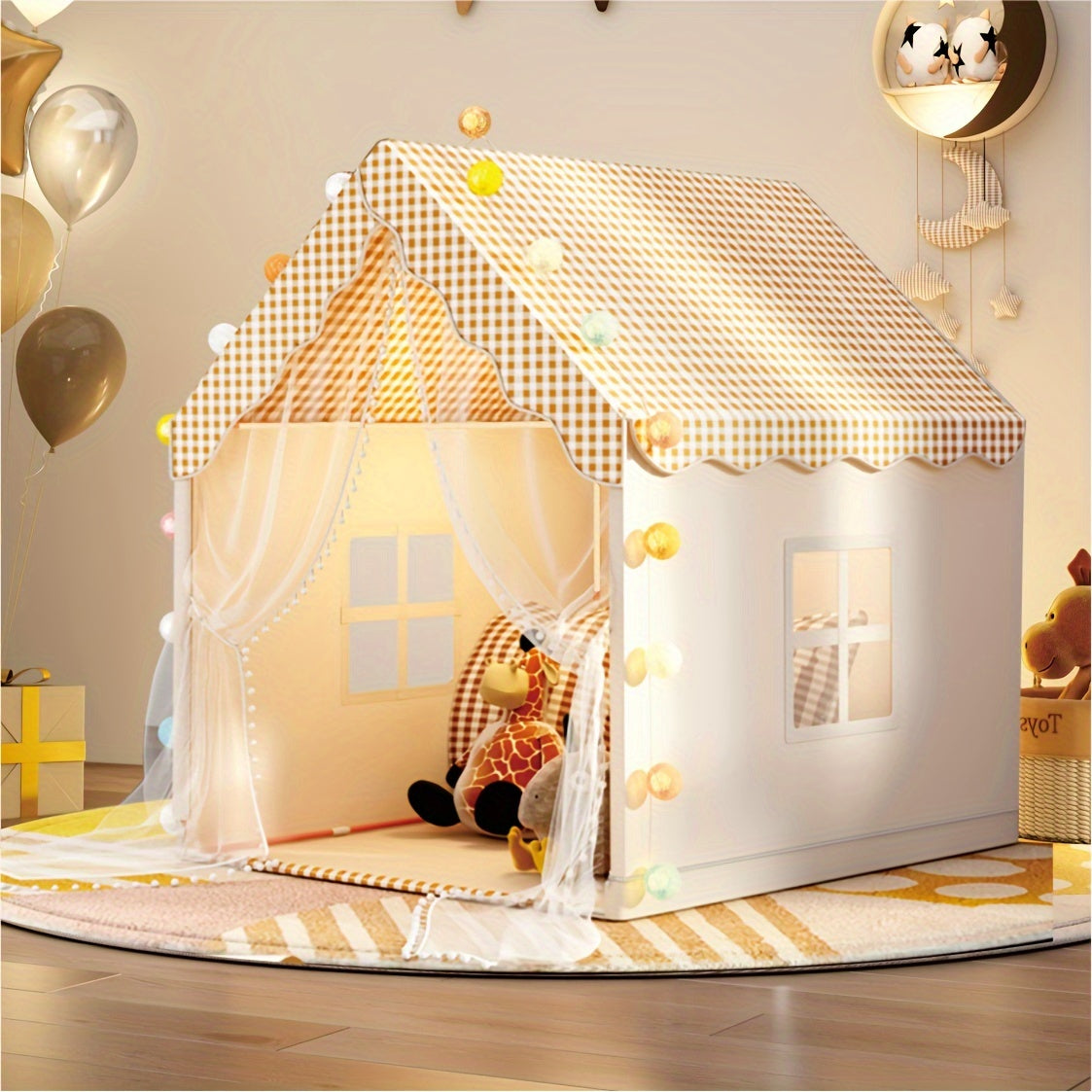 Indoor playhouse castle tent made of polyester & PVC, perfect for pretend play and holiday gifts (excluding lights)