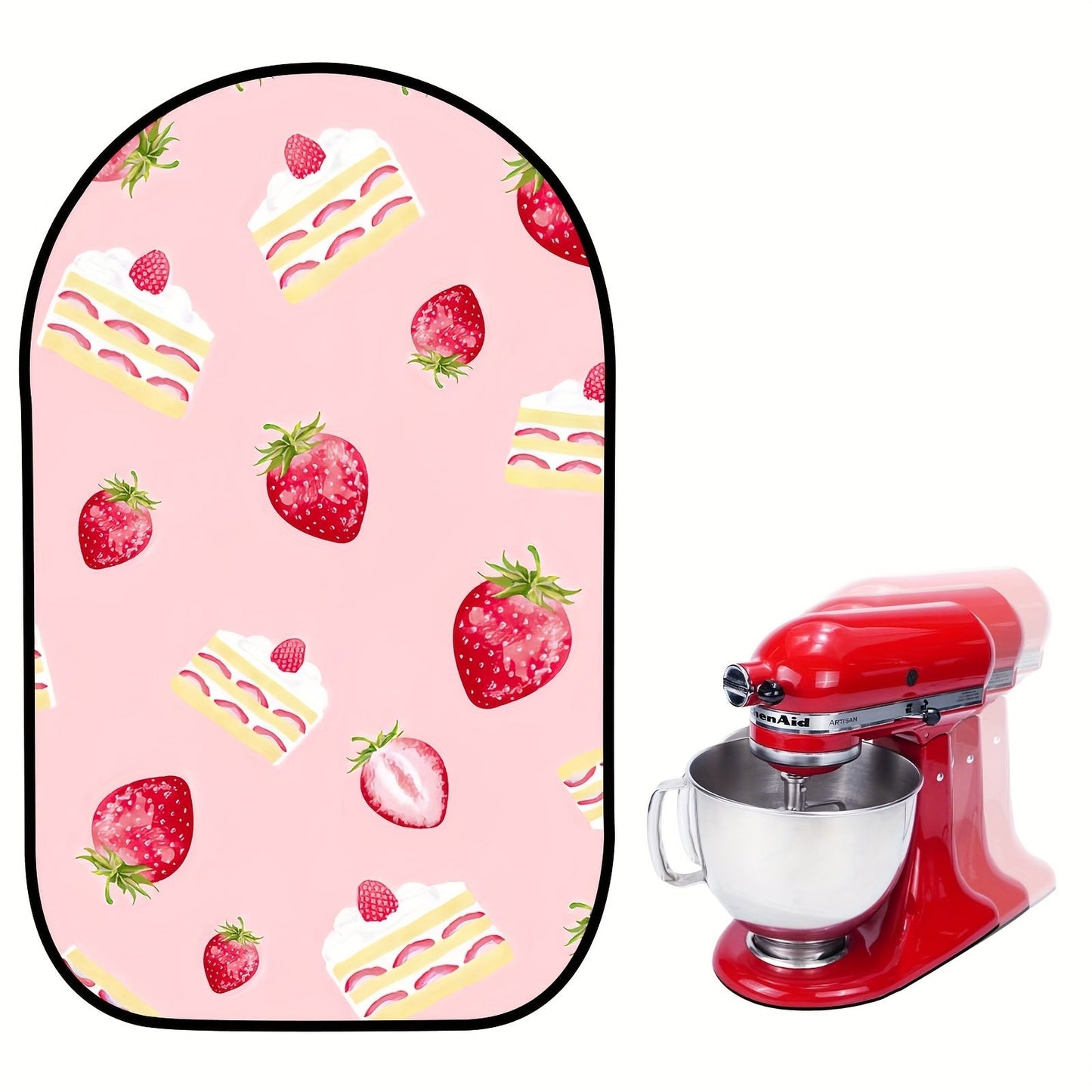 Durable Non-Slip Silicone Mixer Mat for 4.5/5 Quart Tilt-Head Mixers - Easy to Clean Strawberry & Cake Design