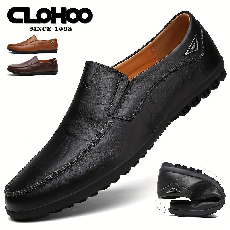 CLOHOO Men's Split Cow Leather Loafer Shoes with Durable Rubber Sole for Office Wear