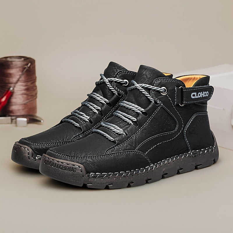 CLOHOO Men's Casual Ankle Boots with Handcrafted Stitching and Rubber Sole, Lace-Up, All-Season Outdoor & Streetwear Shoes